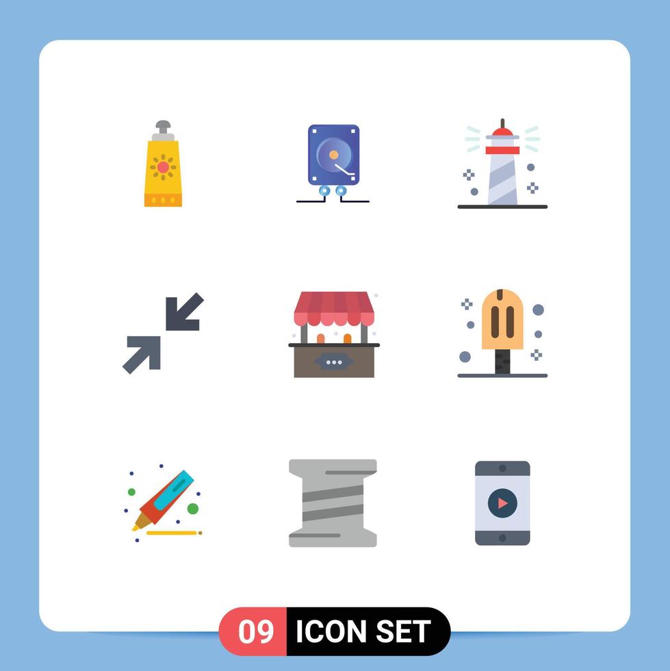 Flat Color Pack of 9 Universal Symbols of game ticket office lighthouse zoom arrows Editable Vector Design Elements