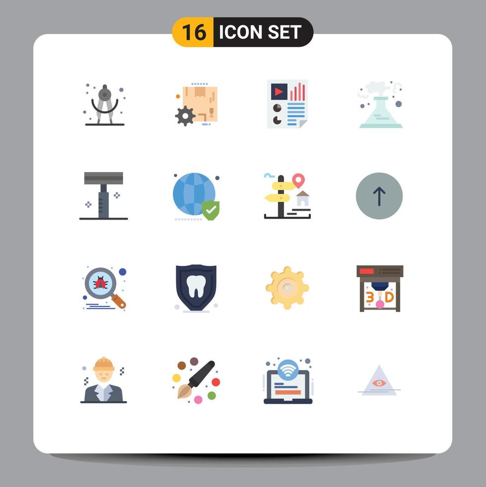 Pictogram Set of 16 Simple Flat Colors of cosmetic smoke document production factory Editable Pack of Creative Vector Design Elements