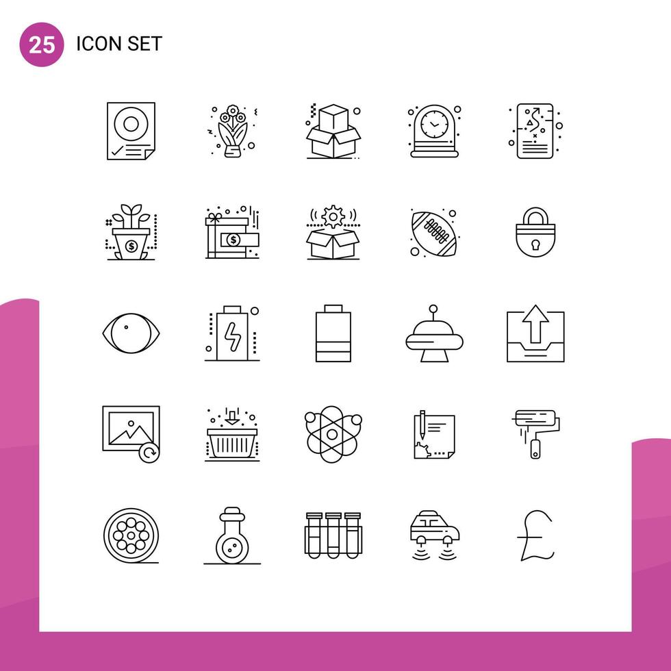 Set of 25 Modern UI Icons Symbols Signs for management watch roses time clock Editable Vector Design Elements