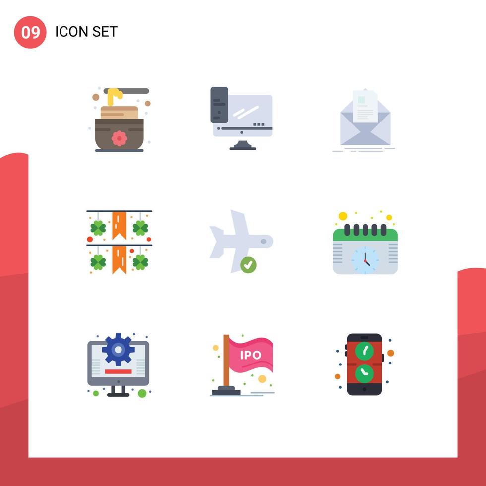 Group of 9 Flat Colors Signs and Symbols for flight paper mail garland briefing Editable Vector Design Elements