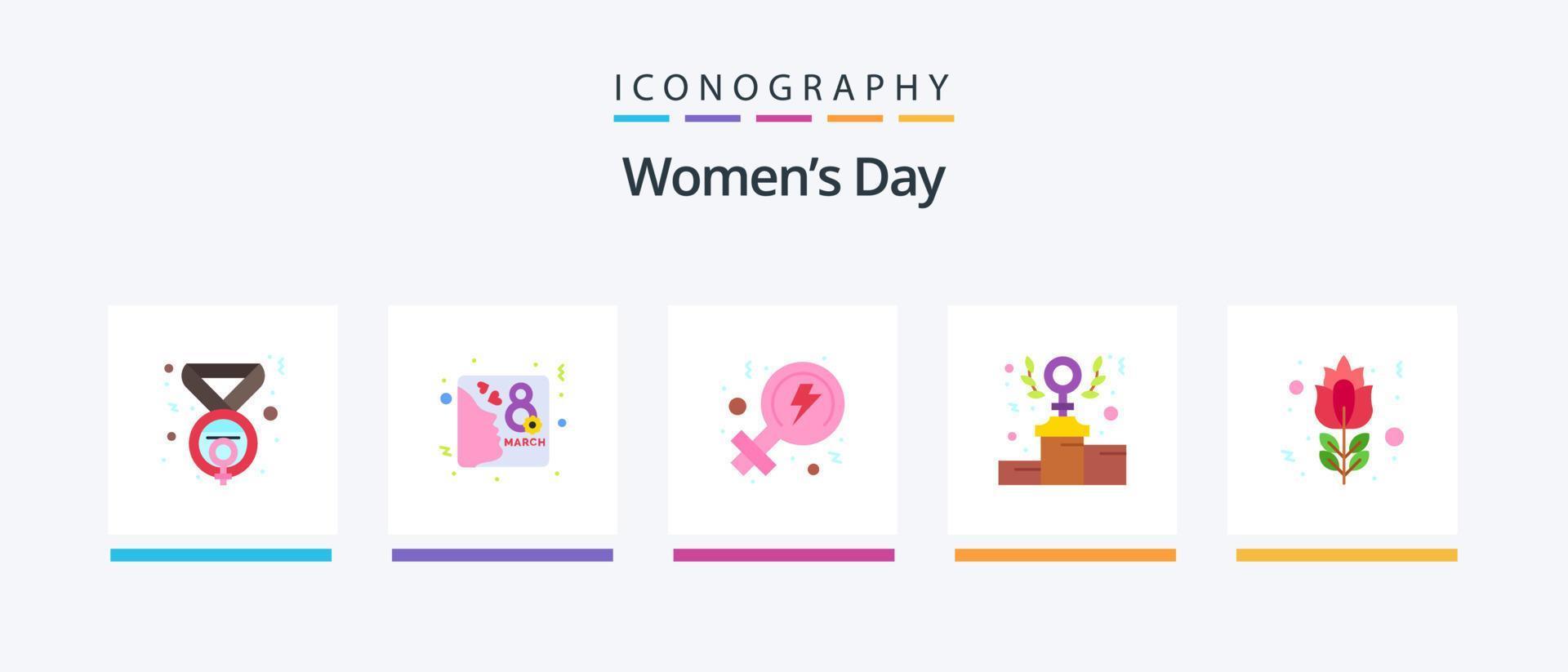 Womens Day Flat 5 Icon Pack Including red rose. blossom. feminism. podium. feminism. Creative Icons Design vector