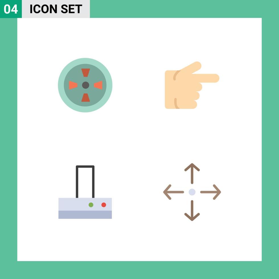 Group of 4 Flat Icons Signs and Symbols for fan arrow finger extractor full screen Editable Vector Design Elements
