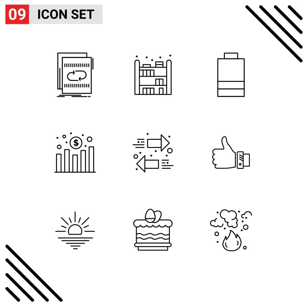 Group of 9 Outlines Signs and Symbols for exchange arrow battery revenue increase Editable Vector Design Elements