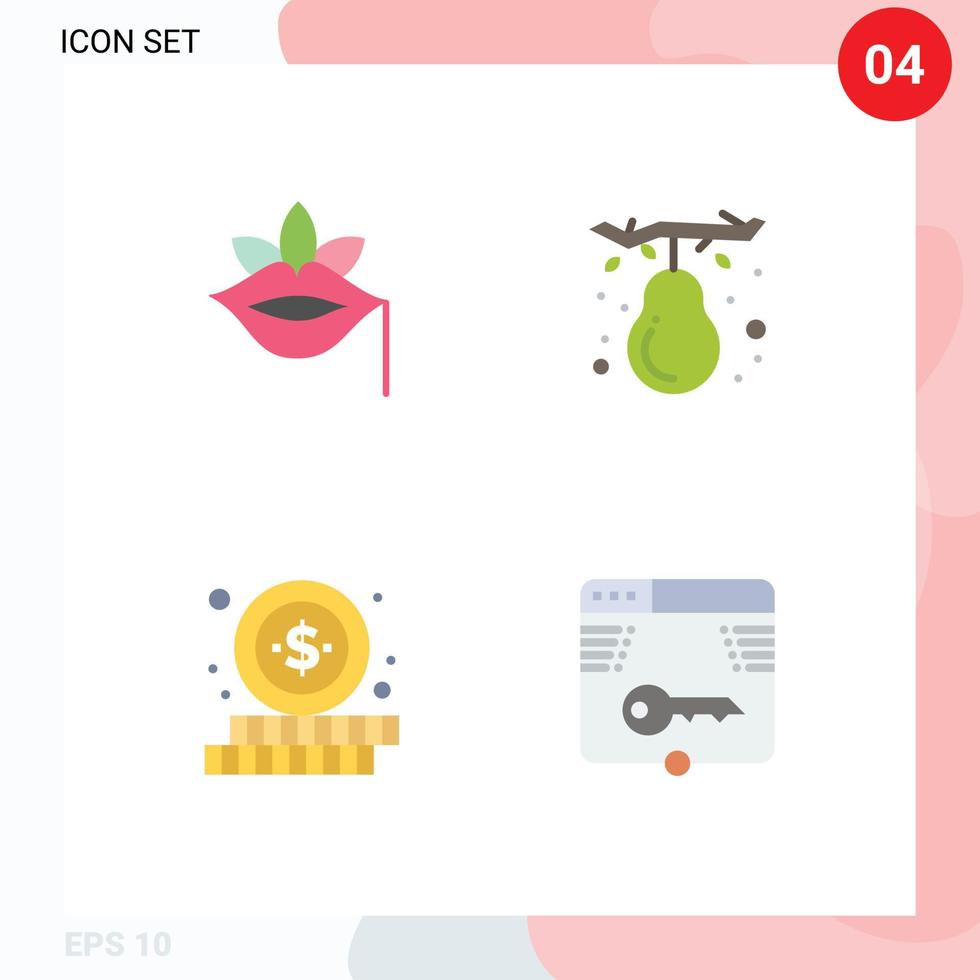 User Interface Pack of 4 Basic Flat Icons of lips online rose fall money Editable Vector Design Elements