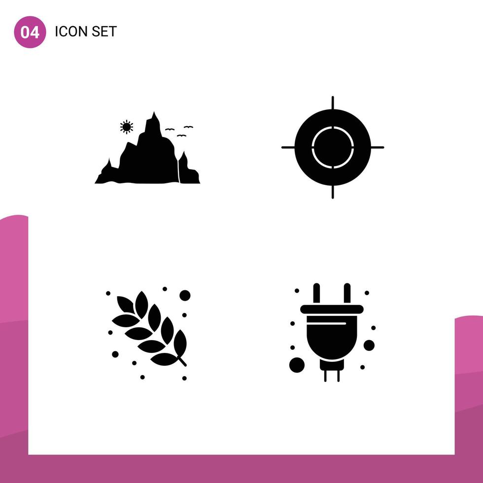 Pictogram Set of 4 Simple Solid Glyphs of mountain dish nature goal grain Editable Vector Design Elements