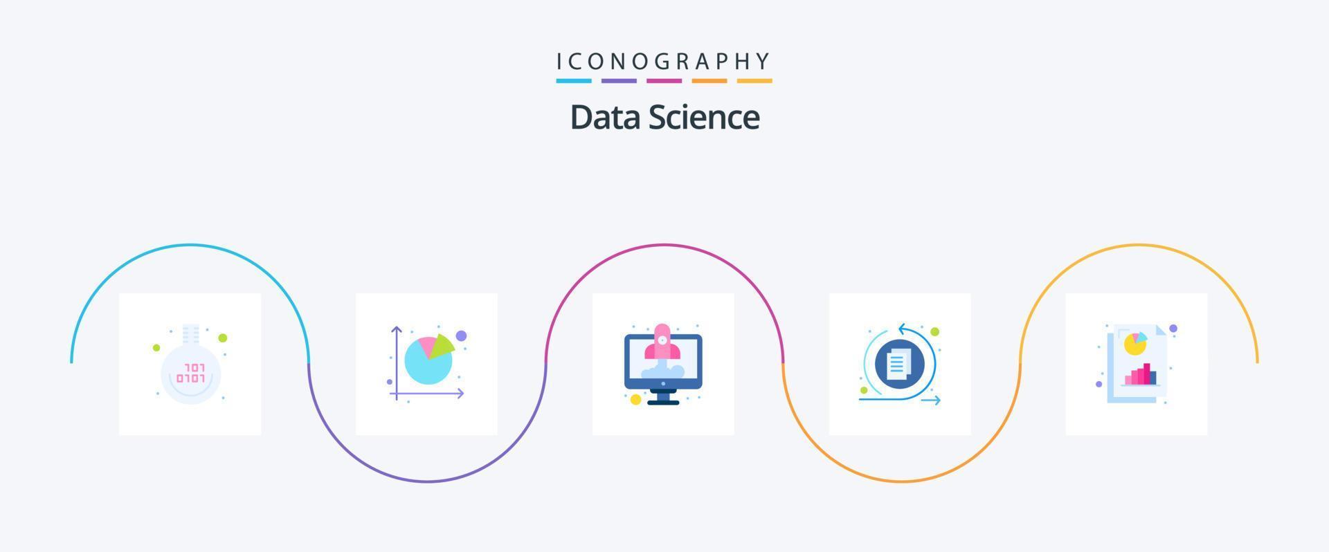 Data Science Flat 5 Icon Pack Including page. interface. pie chart. arrows. rocket vector