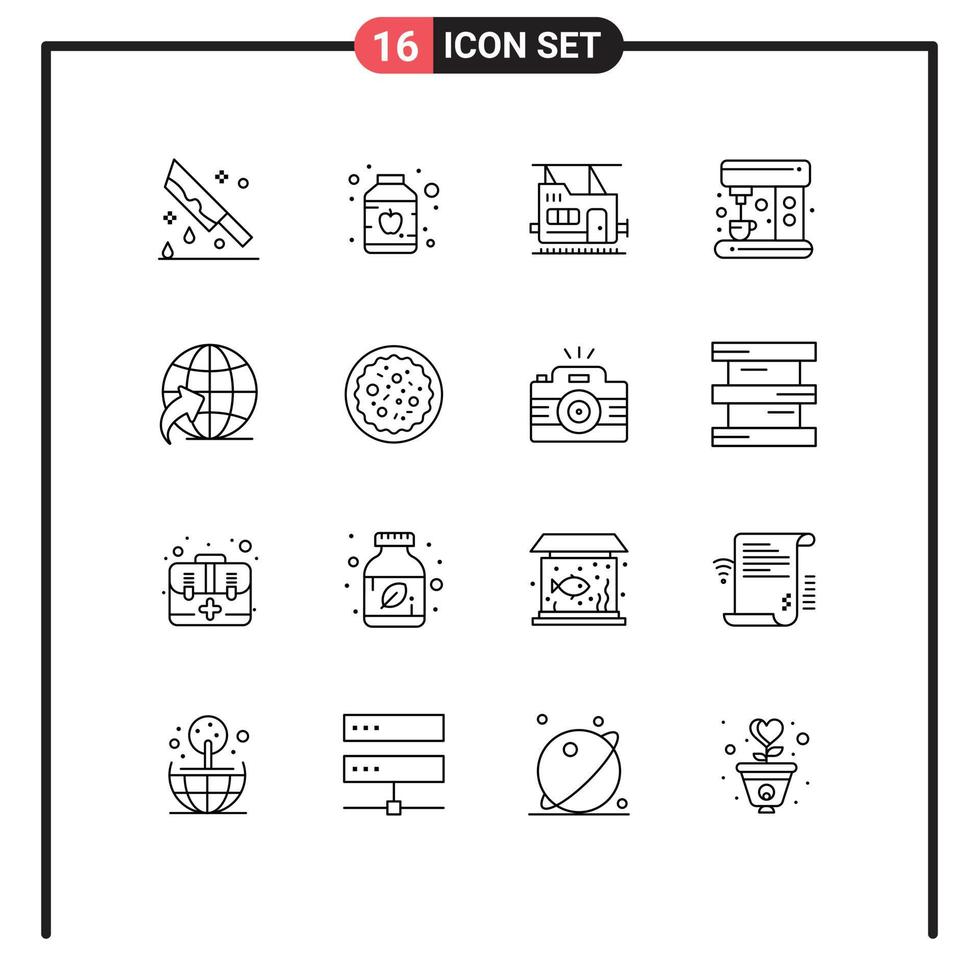 Modern Set of 16 Outlines and symbols such as italian food globe bullet arrow machine Editable Vector Design Elements
