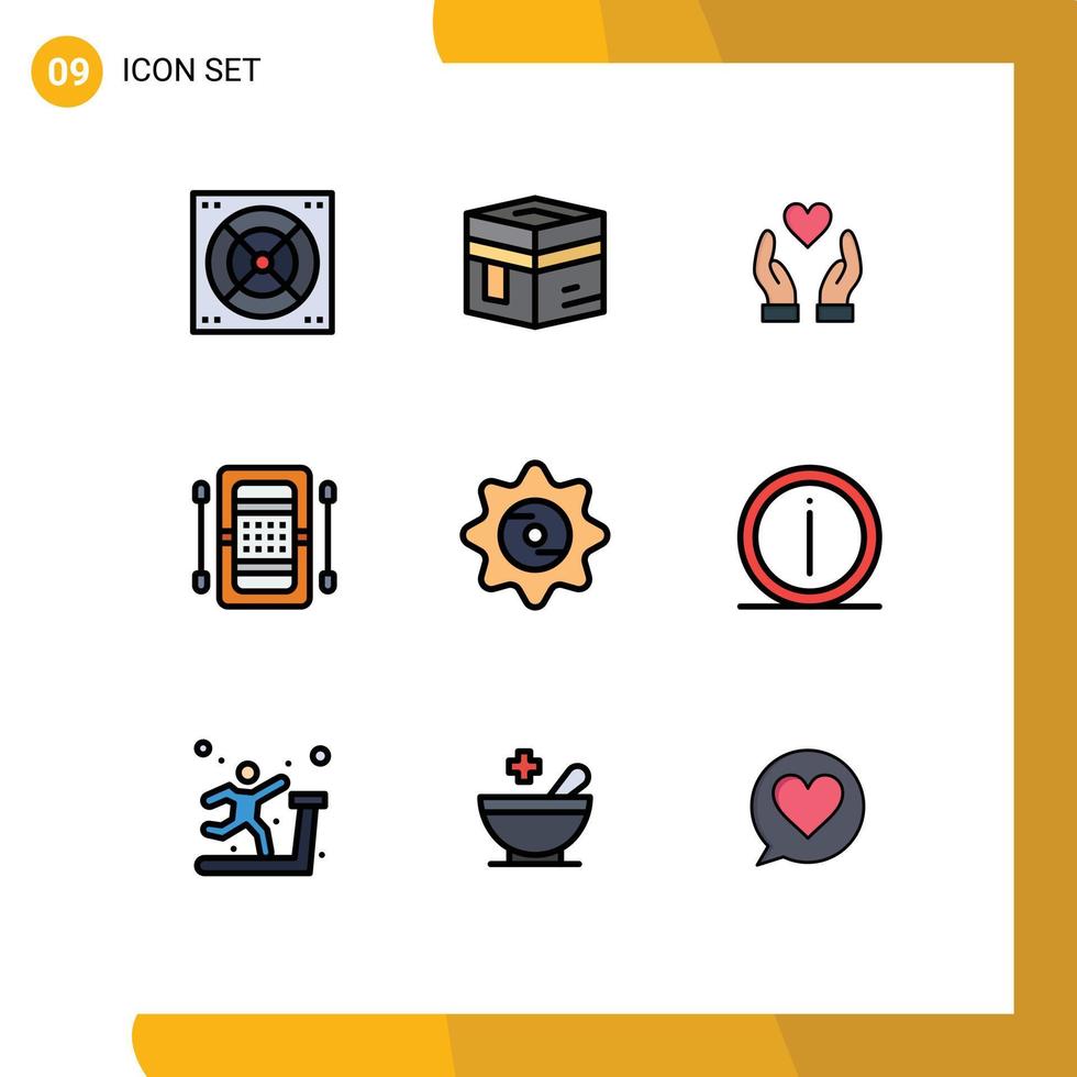 Group of 9 Modern Filledline Flat Colors Set for cap kayak hand game athletics Editable Vector Design Elements