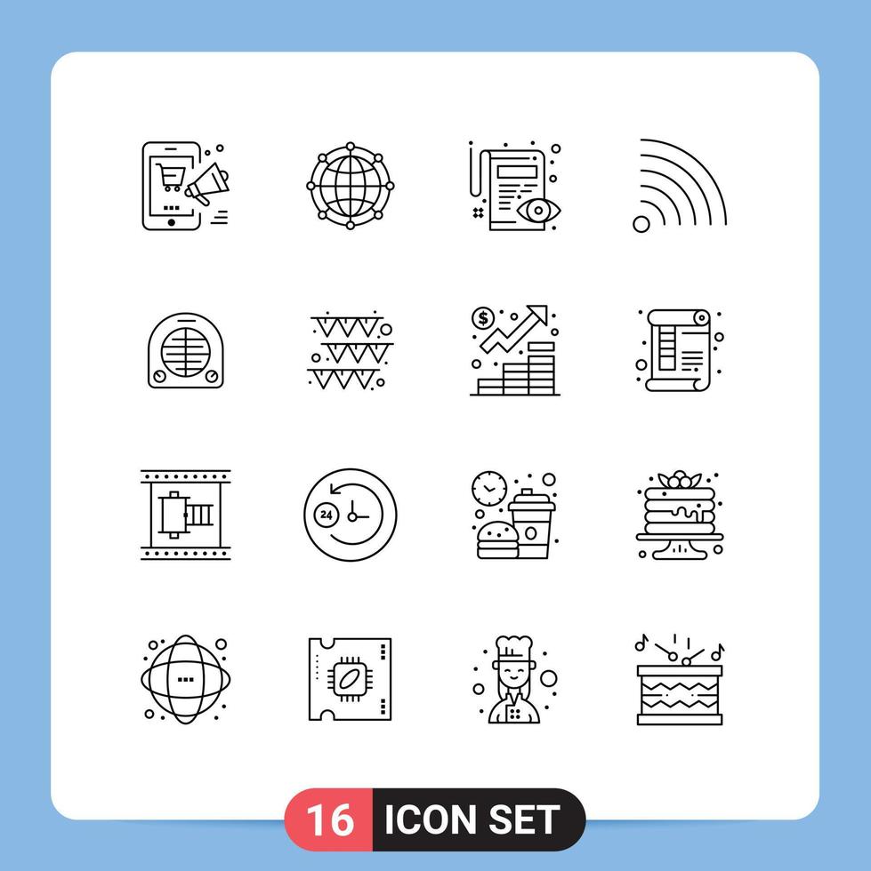 16 Thematic Vector Outlines and Editable Symbols of fan news network feed pencil Editable Vector Design Elements