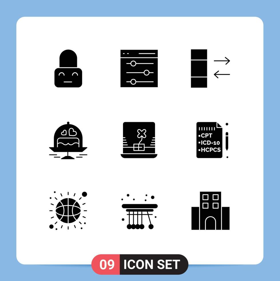 Editable Vector Line Pack of 9 Simple Solid Glyphs of ireland laptop column love plate Editable Vector Design Elements