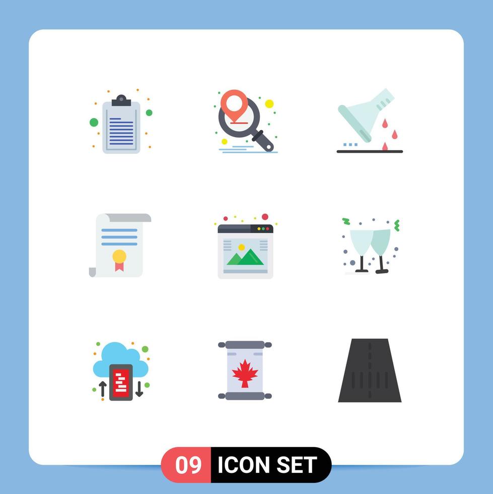Set of 9 Modern UI Icons Symbols Signs for photo education lab glassware document degree Editable Vector Design Elements