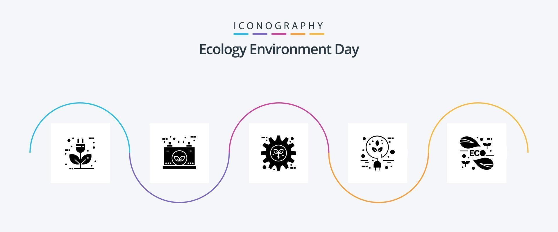 Ecology Glyph 5 Icon Pack Including energy. bio. power. setting. gear vector