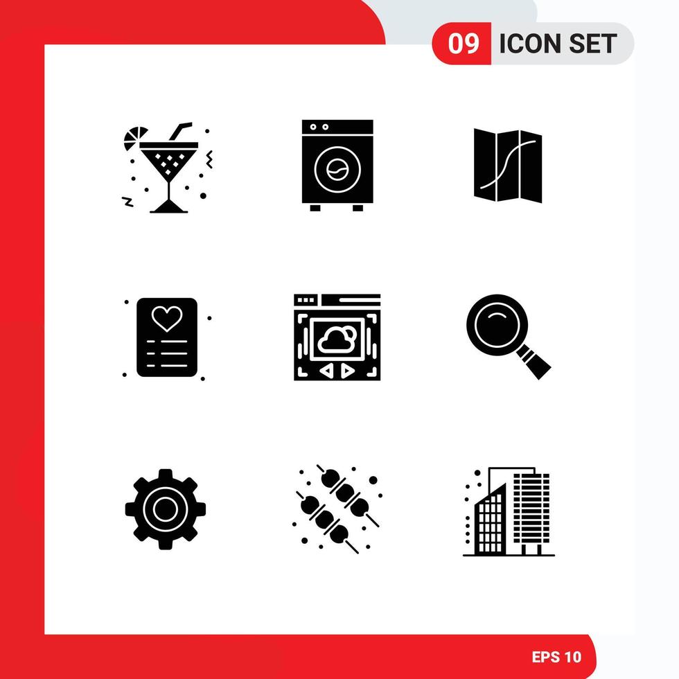 Modern Set of 9 Solid Glyphs and symbols such as website card machine love pin Editable Vector Design Elements