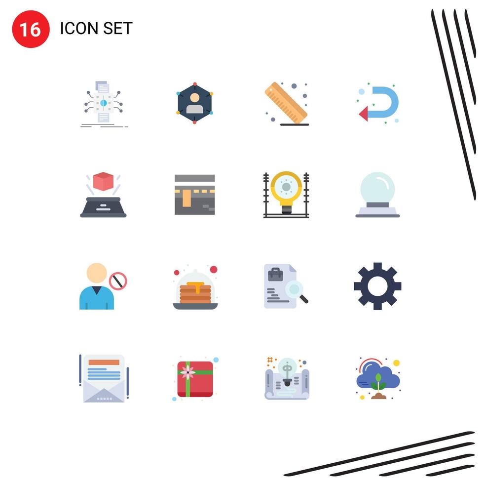 Modern Set of 16 Flat Colors and symbols such as u turn arrow people school measure Editable Pack of Creative Vector Design Elements