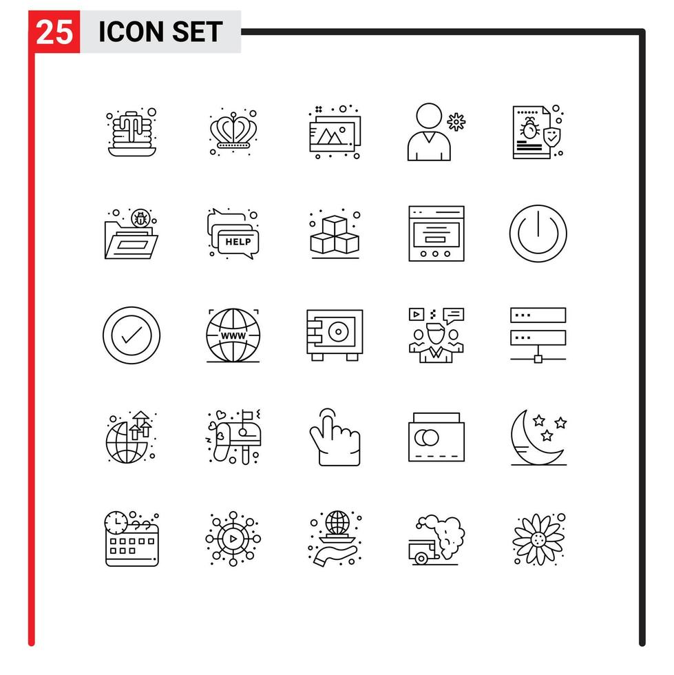 Group of 25 Modern Lines Set for chat security photos folder bug Editable Vector Design Elements