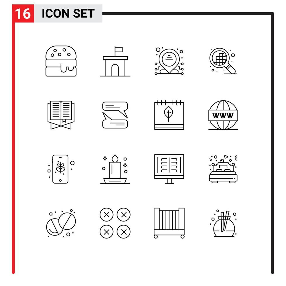 Pack of 16 creative Outlines of bookmark islam dedicated book pixels Editable Vector Design Elements