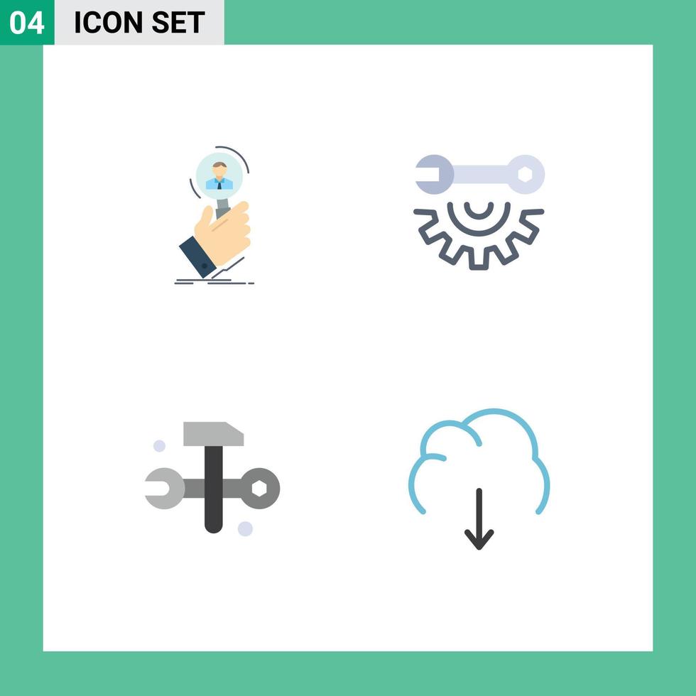 Group of 4 Flat Icons Signs and Symbols for recruitment computing human resource garage tools hammer Editable Vector Design Elements