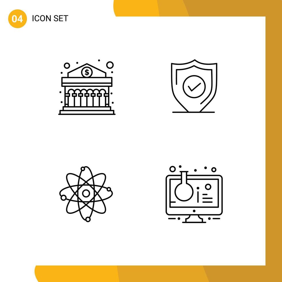 grupo de 4 4 moderno línea de relleno plano colores conjunto para banco química dinero seguridad laboratorio editable vector diseño elementos