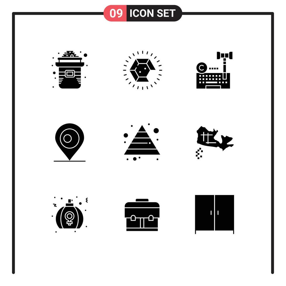 9 Universal Solid Glyphs Set for Web and Mobile Applications growth bangladash copyright map laywer Editable Vector Design Elements