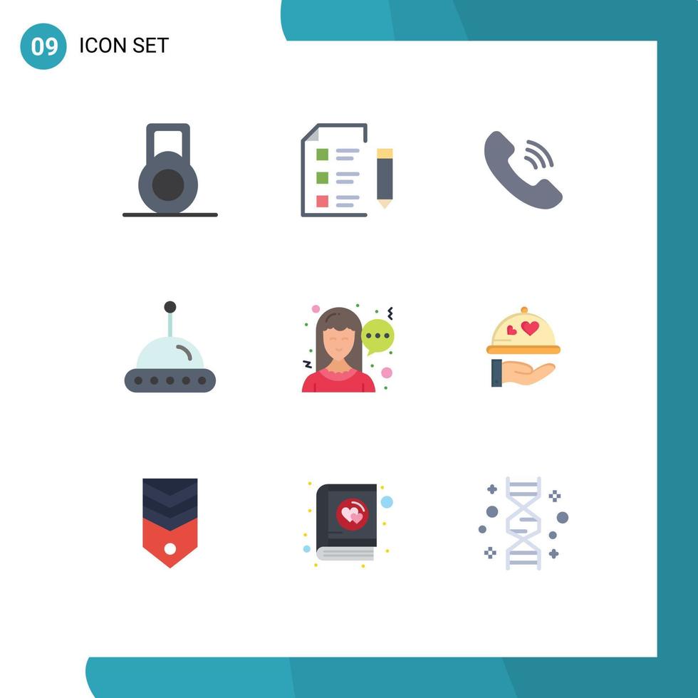 Universal Icon Symbols Group of 9 Modern Flat Colors of wedding dish phone woman chat Editable Vector Design Elements