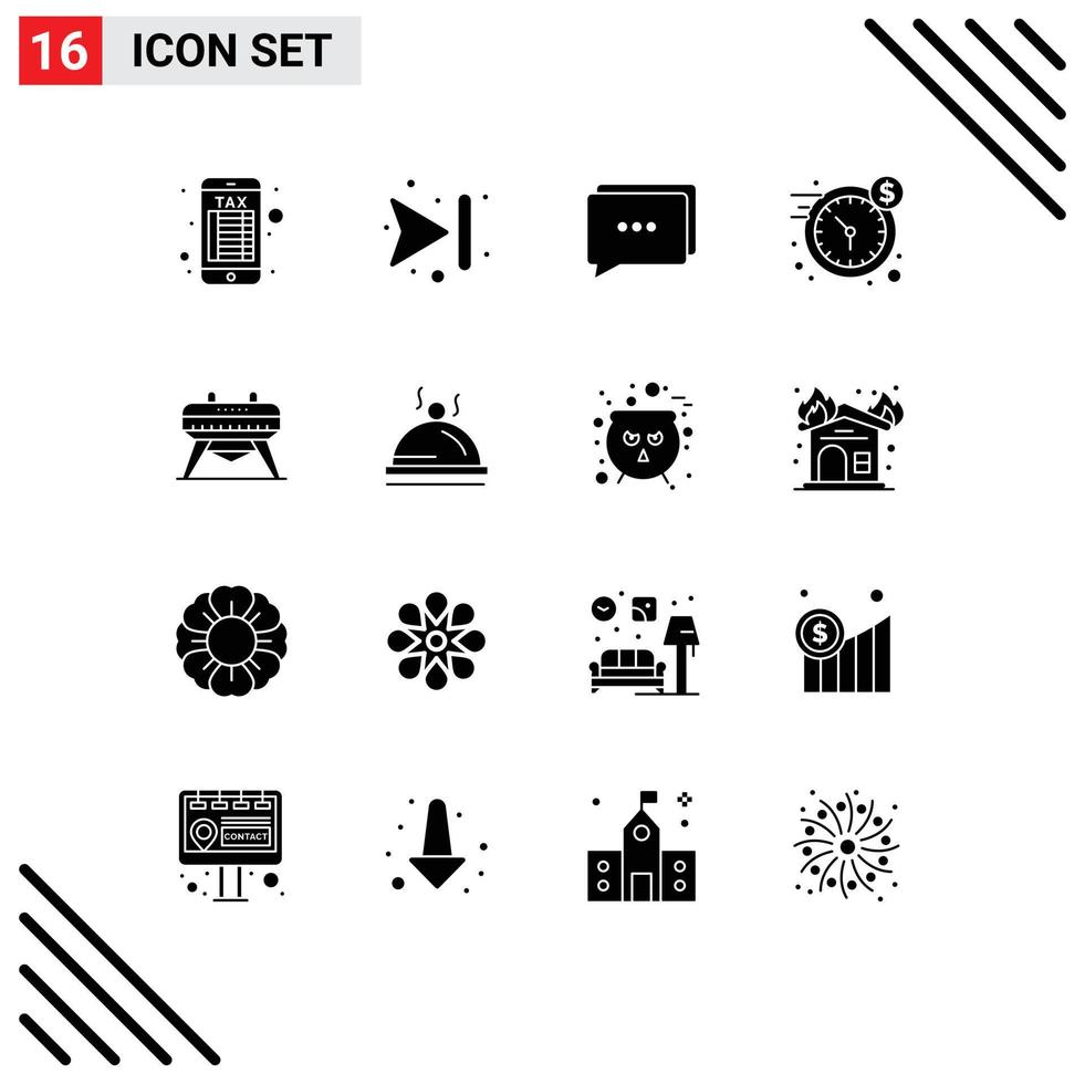 16 Thematic Vector Solid Glyphs and Editable Symbols of dish horse message gymnastics time Editable Vector Design Elements