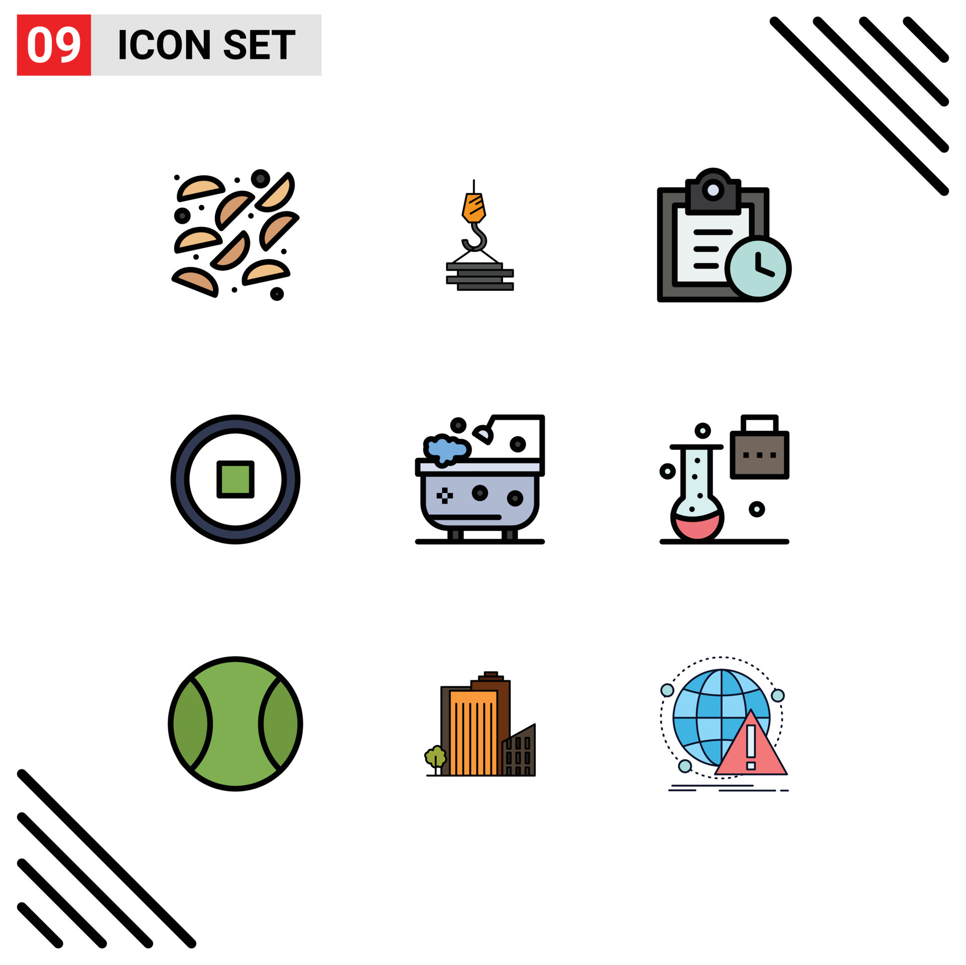 pictograma conjunto de 9 9 sencillo línea de relleno plano colores de