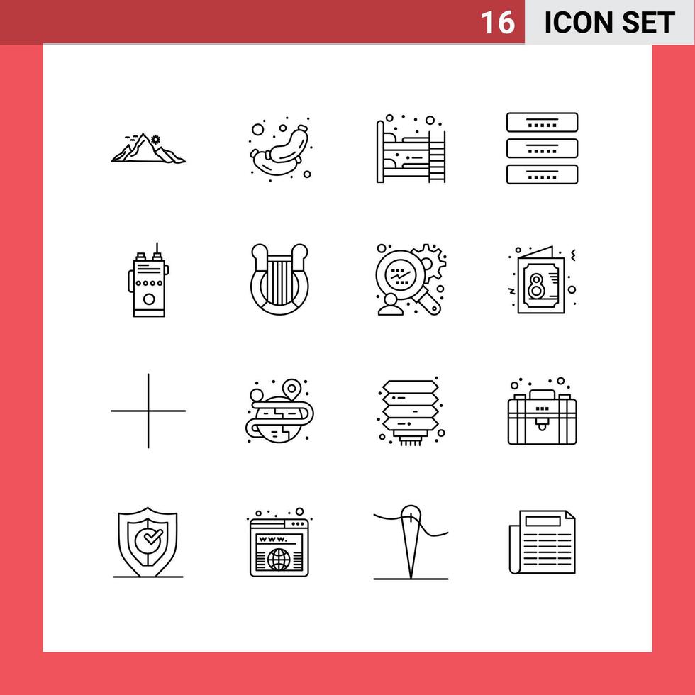 Pictogram Set of 16 Simple Outlines of interior drawer breakfast cupboard sleep Editable Vector Design Elements