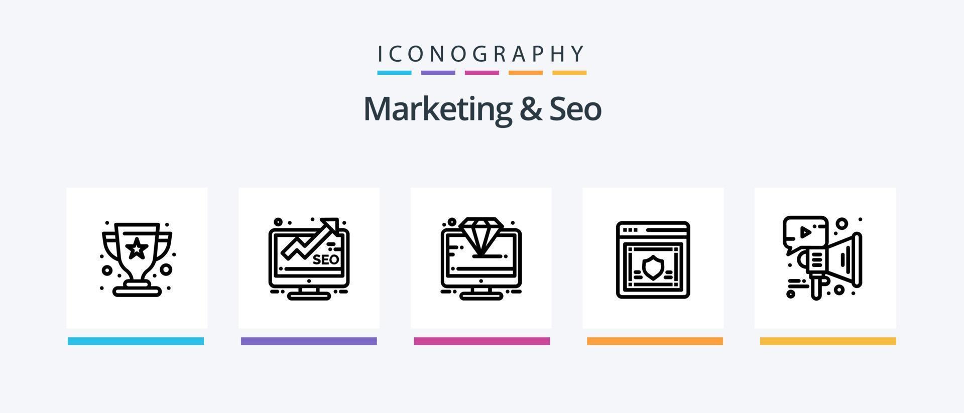 Marketing And Seo Line 5 Icon Pack Including megaphone. advertising. configure. seo. funnel. Creative Icons Design vector