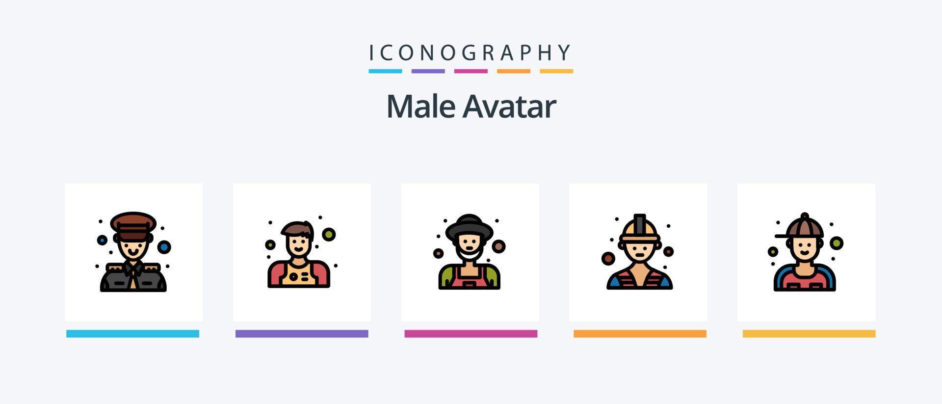 masculino avatar línea lleno 5 5 icono paquete incluso foto. imagen. consejero. cámara. hombre. creativo íconos diseño vector