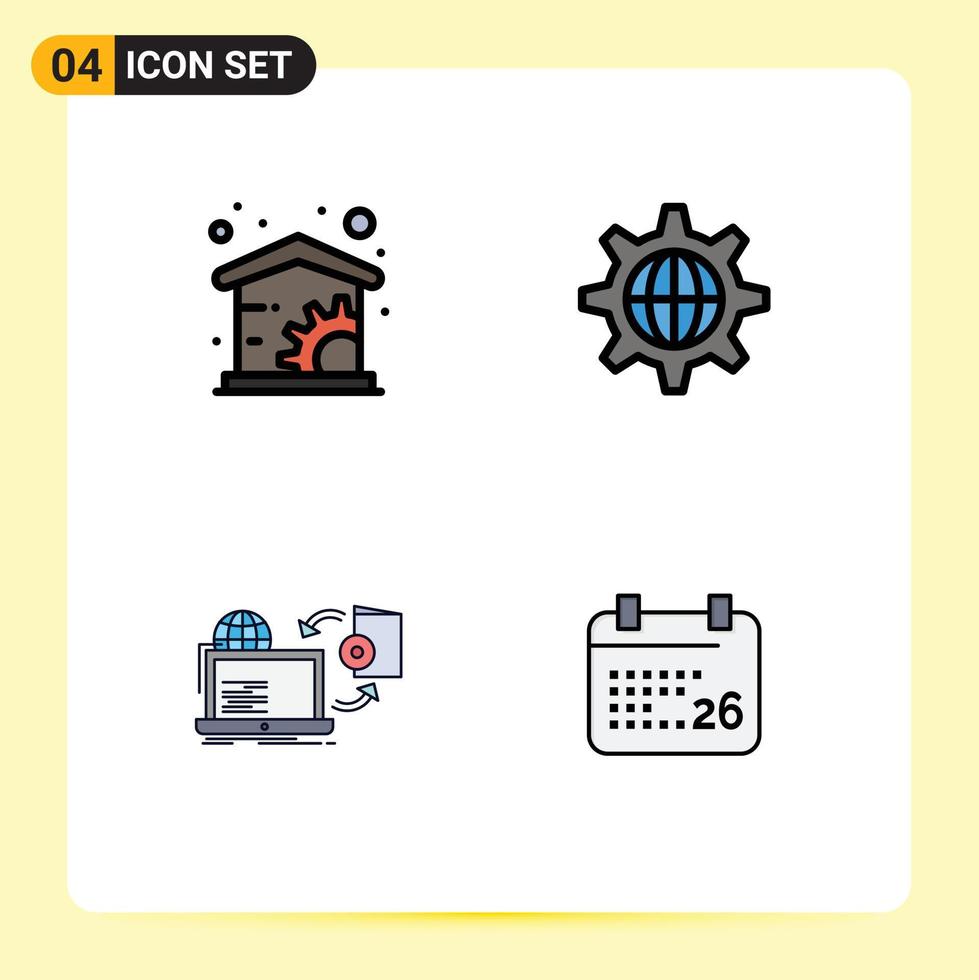 Group of 4 Modern Filledline Flat Colors Set for economics game security internet publishing Editable Vector Design Elements