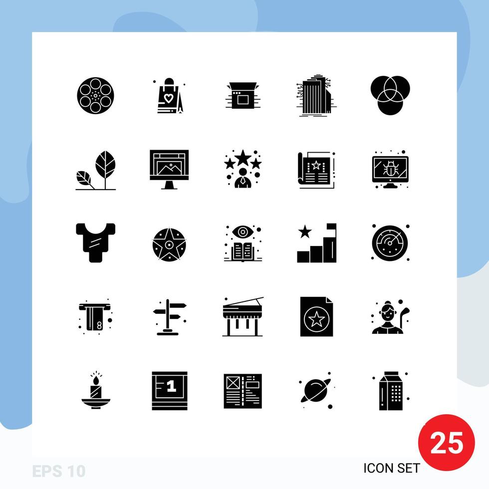 Pictogram Set of 25 Simple Solid Glyphs of internet smart city product release technology release Editable Vector Design Elements