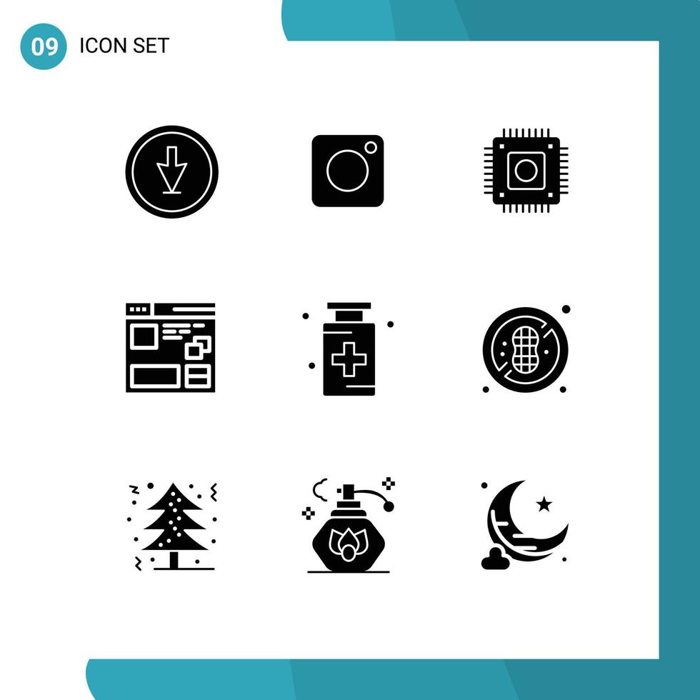 Set of 9 Modern UI Icons Symbols Signs for window page social internet computer Editable Vector Design Elements