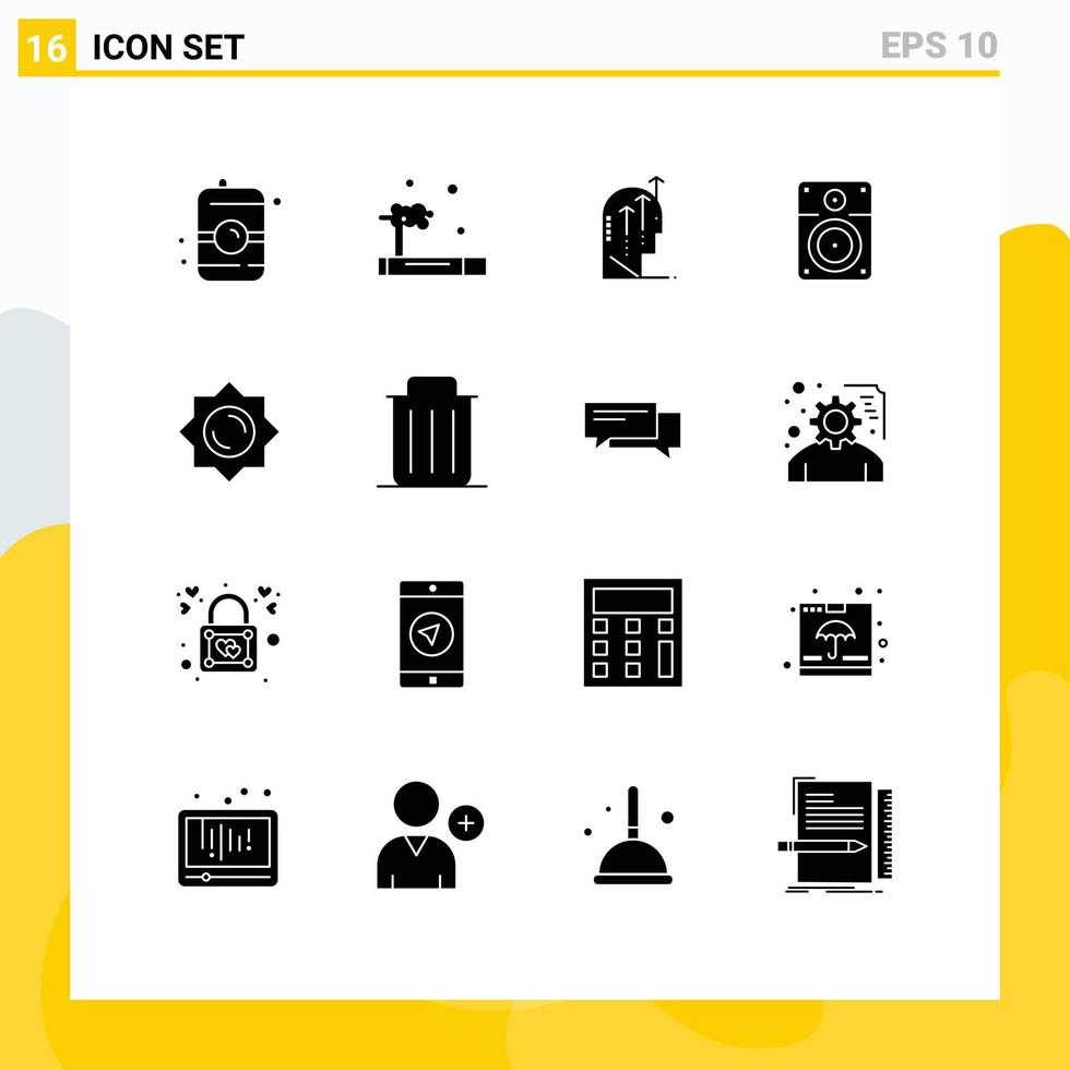 16 Creative Icons Modern Signs and Symbols of sun music emotional loud mind Editable Vector Design Elements