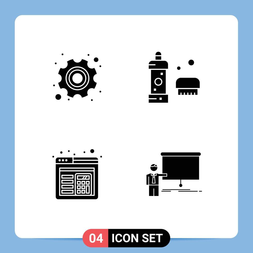 4 User Interface Solid Glyph Pack of modern Signs and Symbols of day browser labour cleaning calculation Editable Vector Design Elements