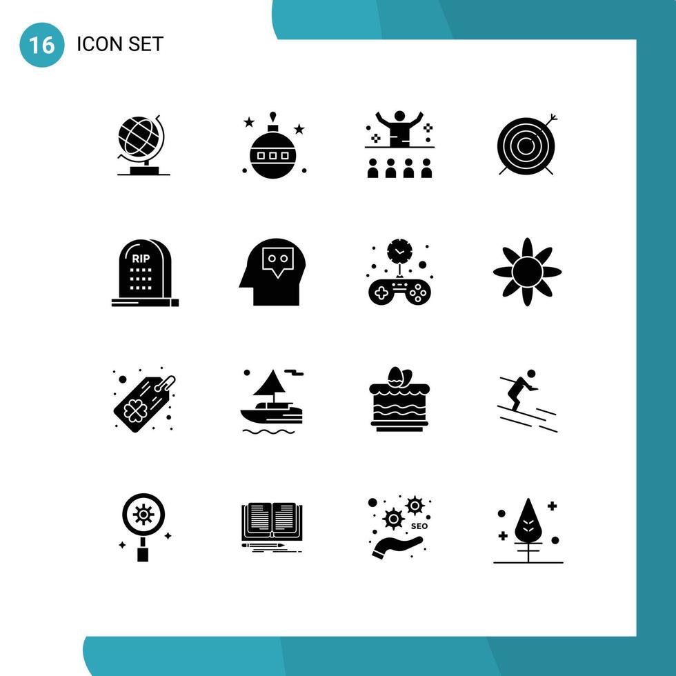 Group of 16 Solid Glyphs Signs and Symbols for focus dart holidays target motivation Editable Vector Design Elements