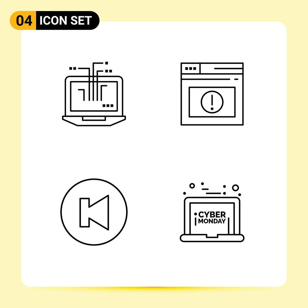 Pack of 4 Modern Filledline Flat Colors Signs and Symbols for Web Print Media such as computer multimedia hardware web laptop Editable Vector Design Elements
