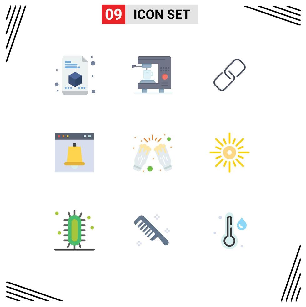 Group of 9 Flat Colors Signs and Symbols for cheers page paper interface alert Editable Vector Design Elements