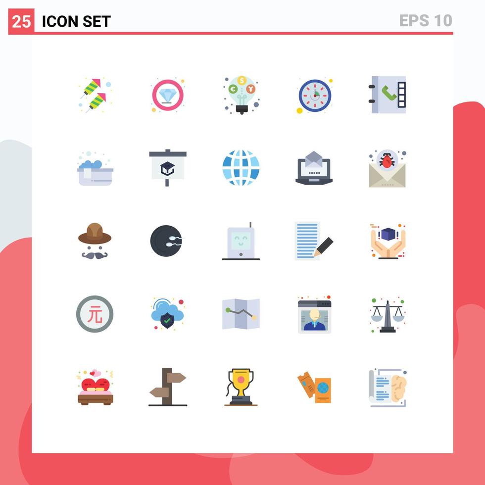 User Interface Pack of 25 Basic Flat Colors of hot bath phone profit contacts time Editable Vector Design Elements
