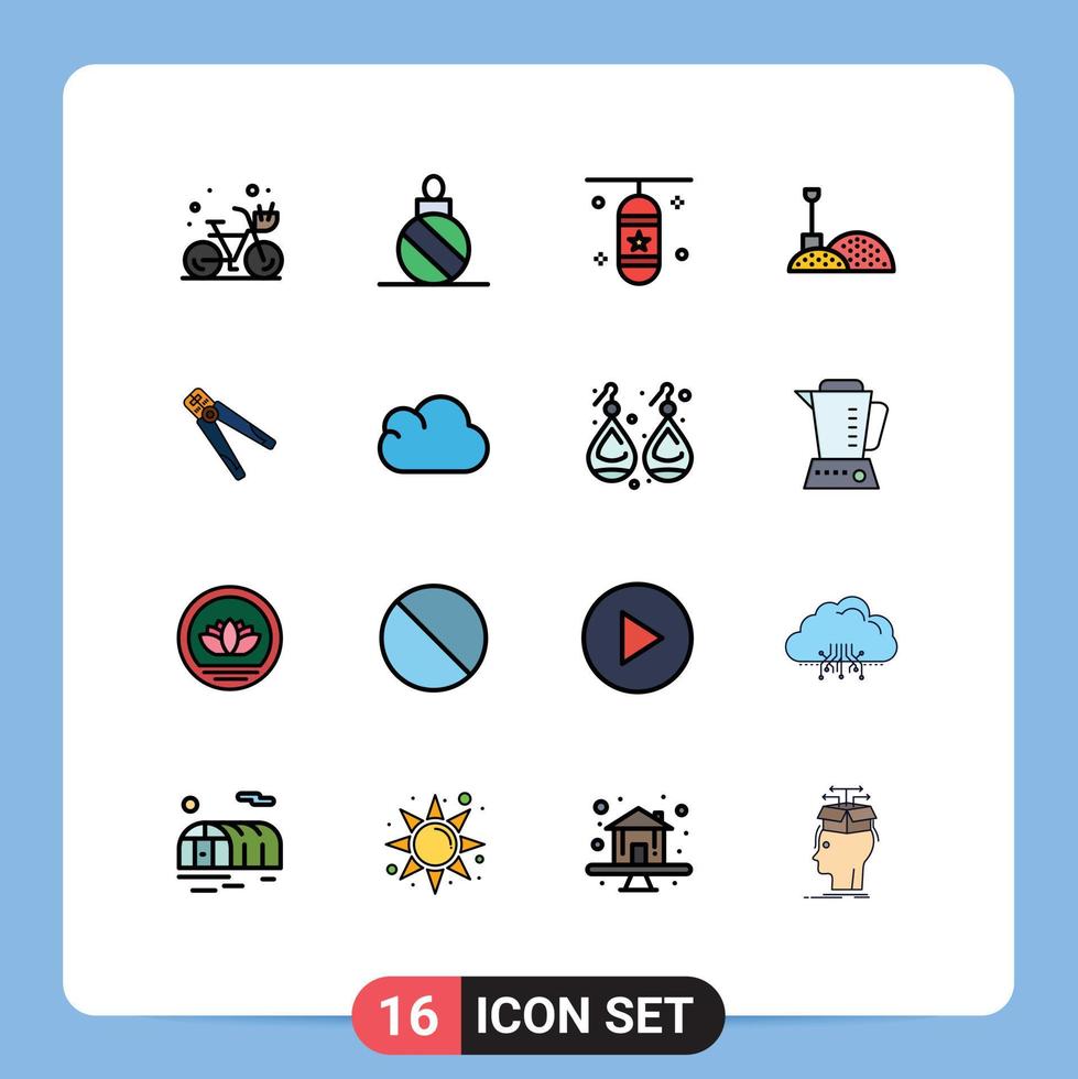 16 Universal Flat Color Filled Line Signs Symbols of building tools boxing bag shovel sports Editable Creative Vector Design Elements