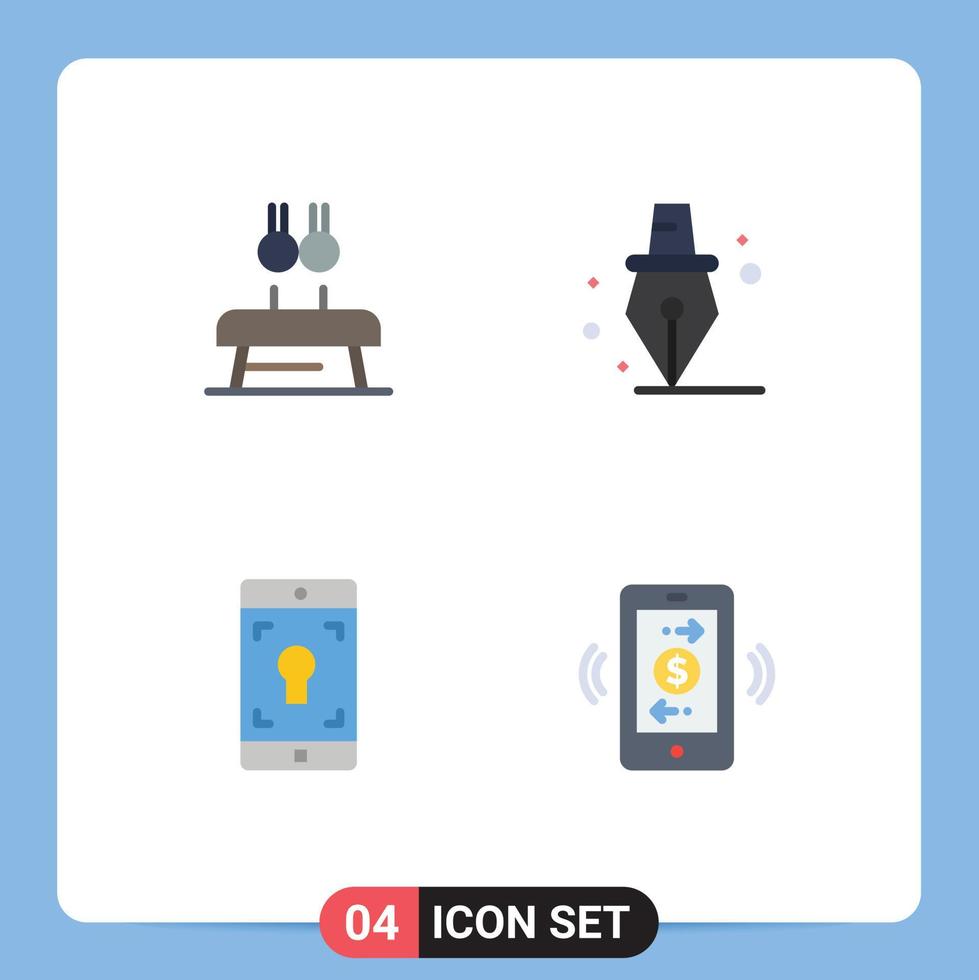 Universal Icon Symbols Group of 4 Modern Flat Icons of exercise mobile rings pen screen Editable Vector Design Elements