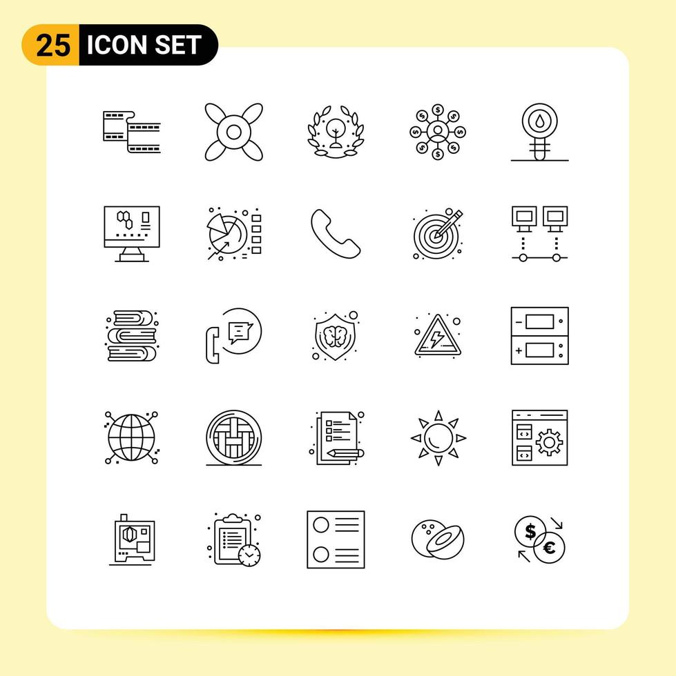 Mobile Interface Line Set of 25 Pictograms of laboratory cell leaf biology chain Editable Vector Design Elements