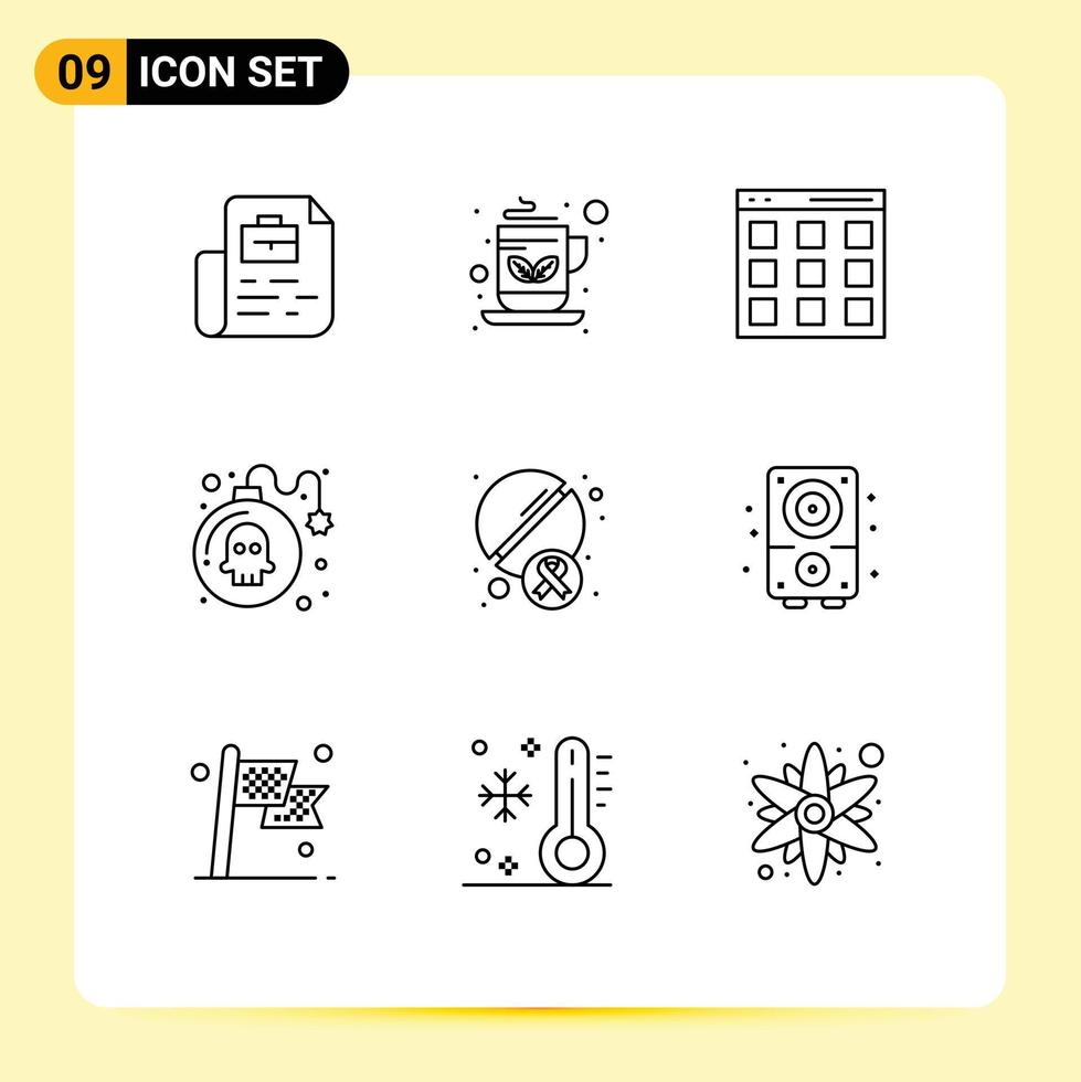 Modern Set of 9 Outlines Pictograph of tablet play communication game bomb Editable Vector Design Elements