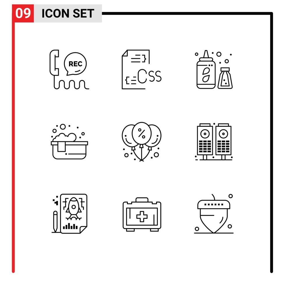 9 Thematic Vector Outlines and Editable Symbols of balloon jacuzzi development hot bath water bottle Editable Vector Design Elements