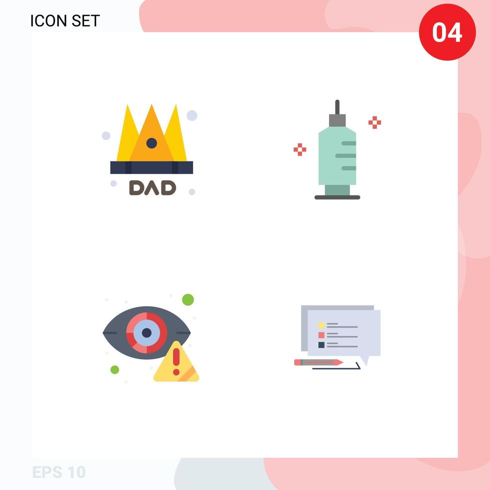 Universal Icon Symbols Group of 4 Modern Flat Icons of crown cyber king pharmacy eye Editable Vector Design Elements