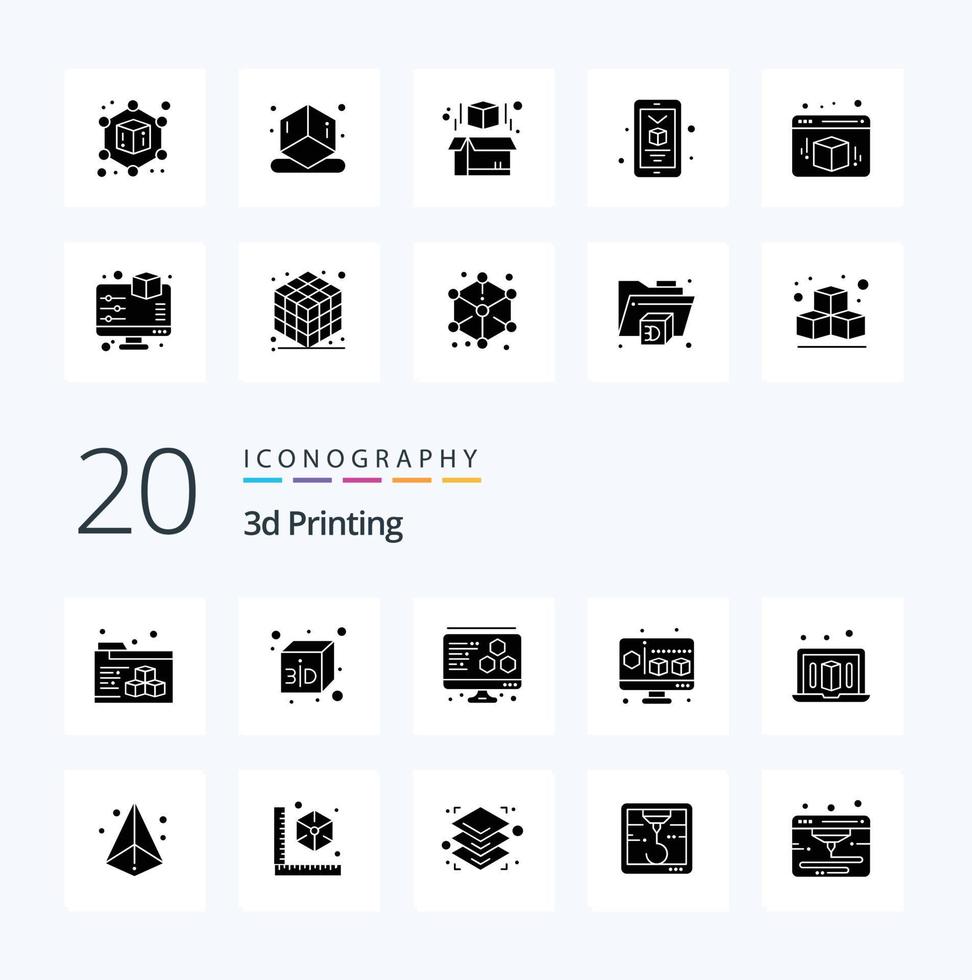 20 3d Printing Solid Glyph icon Pack like smartphone mobile printing 3d model vector