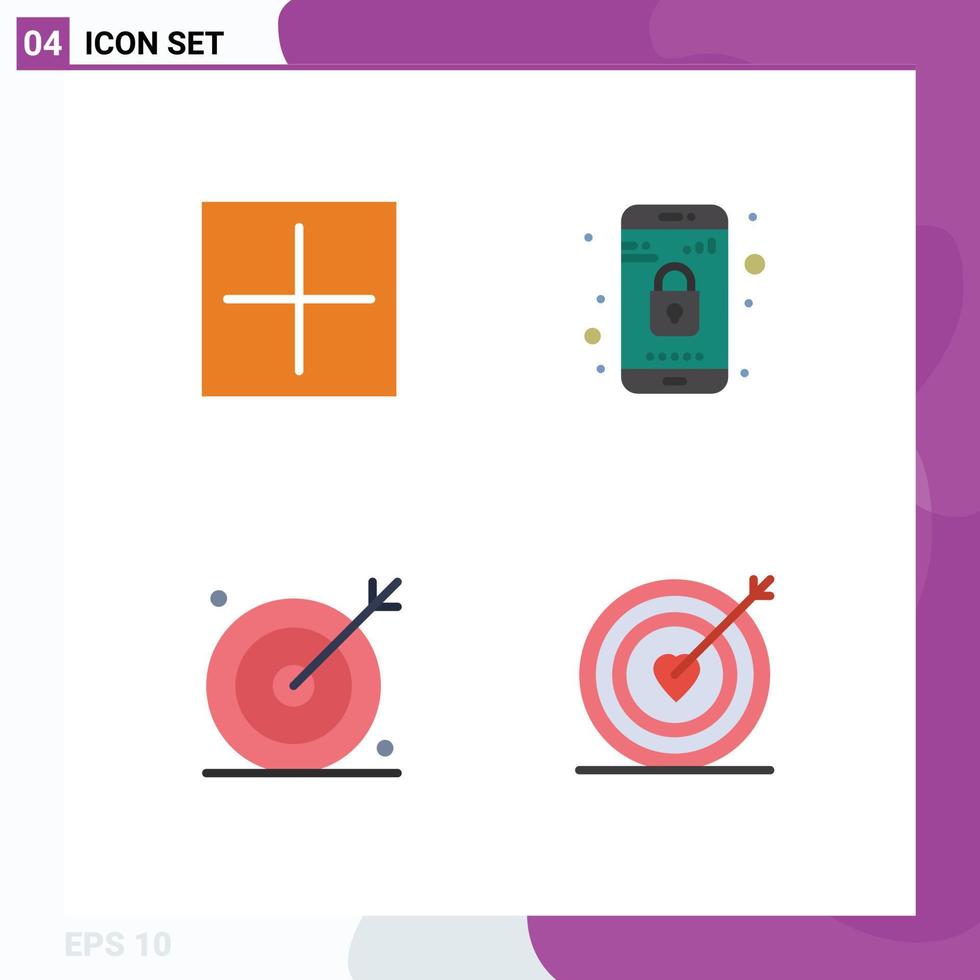 Set of 4 Modern UI Icons Symbols Signs for add media plus mobile search Editable Vector Design Elements