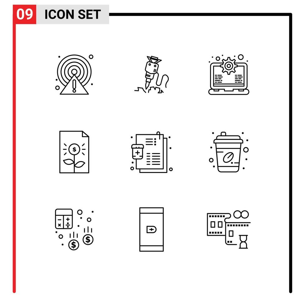 9 Thematic Vector Outlines and Editable Symbols of investment document tool business support Editable Vector Design Elements