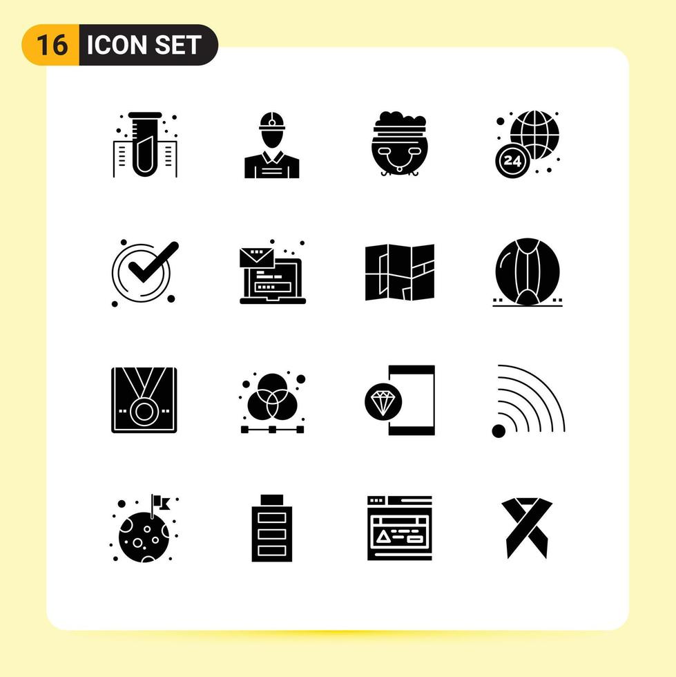 conjunto de dieciséis moderno ui íconos símbolos señales para Okay aceptar comida horas mundo amplio editable vector diseño elementos