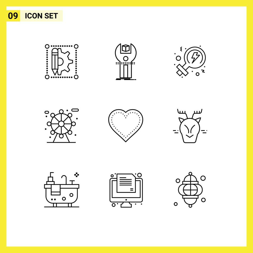 Group of 9 Outlines Signs and Symbols for like heart programming park city Editable Vector Design Elements