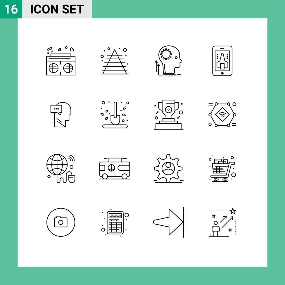 Set of 16 Modern UI Icons Symbols Signs for mind mobile mind playing brainstorming Editable Vector Design Elements